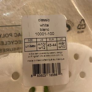 WHITE CROCS CLASSIC CLOGS UNISEX